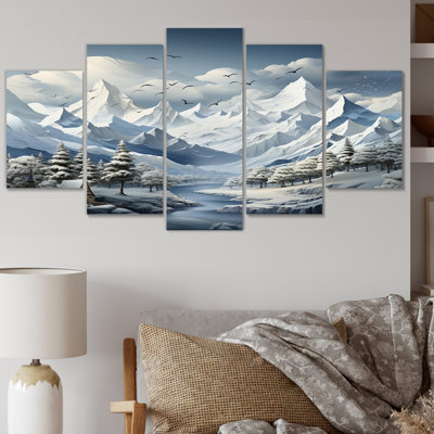 White Mountains Winter Peaks Geometric - Paysages, art mural, salon - 5 panneaux