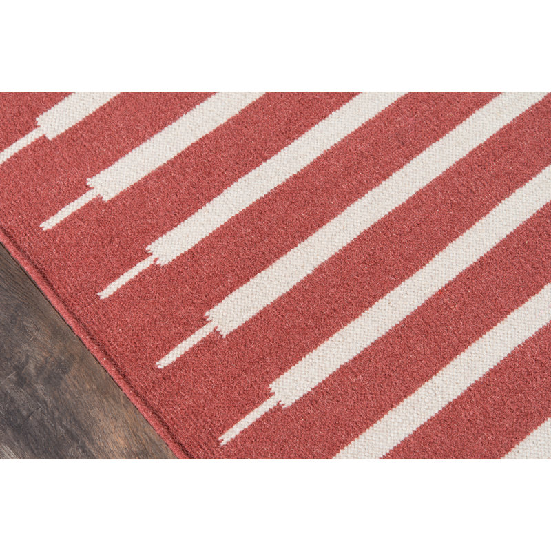 Thompson Wool Geometric Area Rug in Red, Rectangle 5' x 7'6"