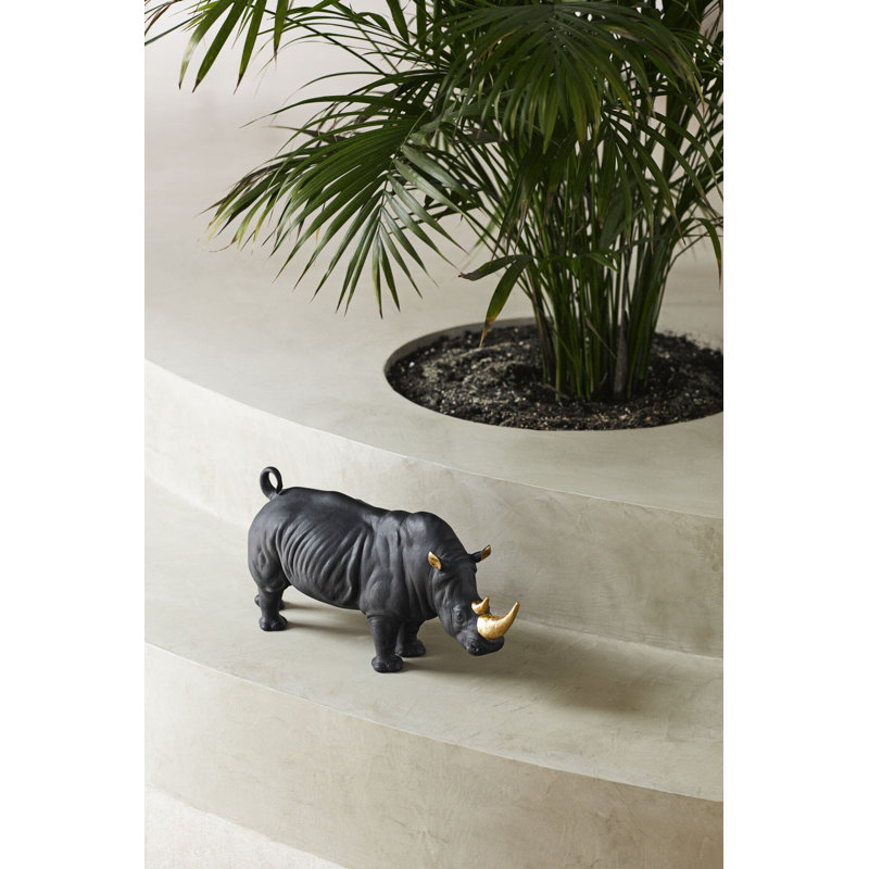 Figurine rhinocéros, Noir, H 8,66 po x l 17,72 po x P 7,48 po
