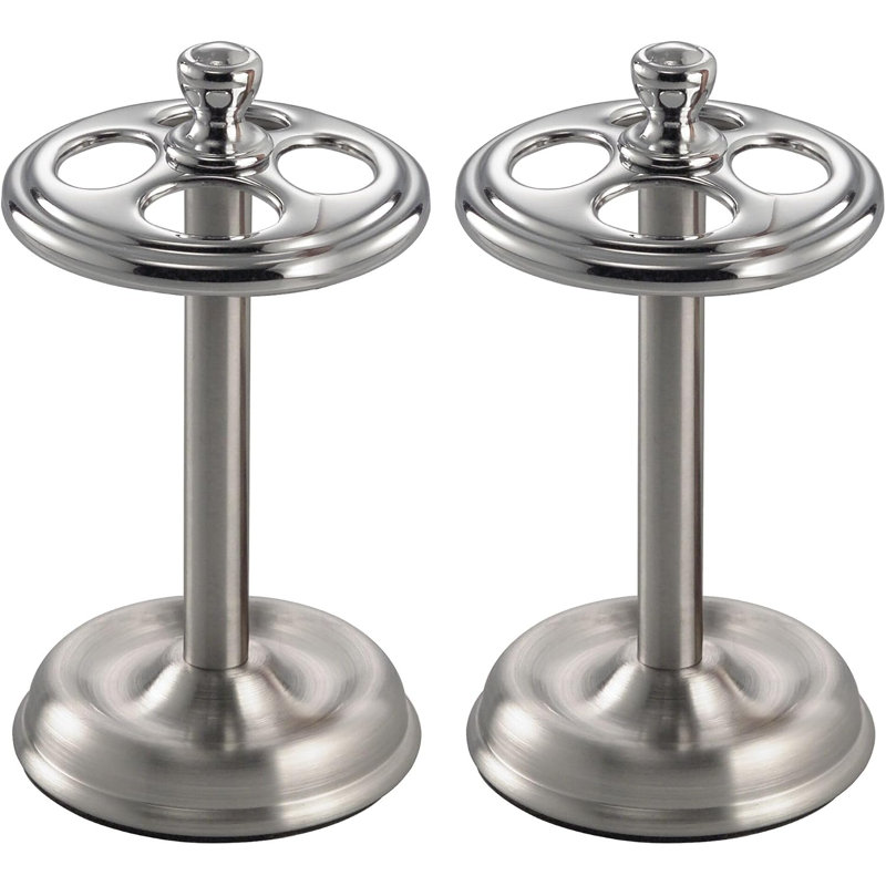 Toothbrush Holder, 4-Section, 2-Pack, Chrome/Brushed For Bathroom, Countertop Stand