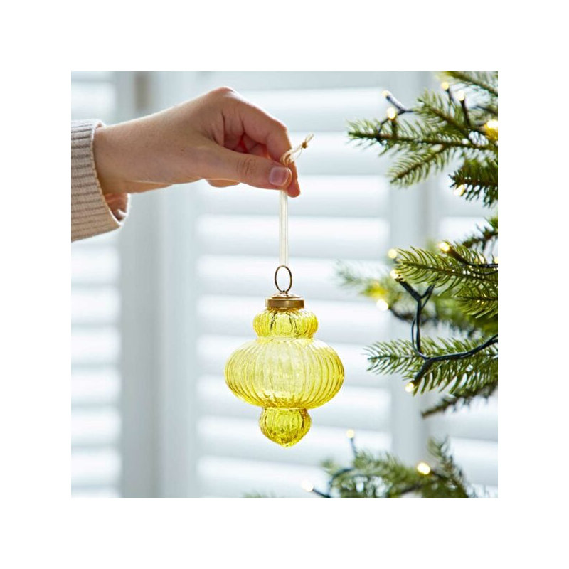 9.5cm Clear Glass Bauble, Yellow