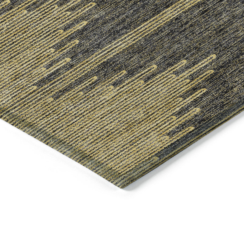 Tapis intérieur lavable abstrait gris foncé et doré 3 pi x 5 pi