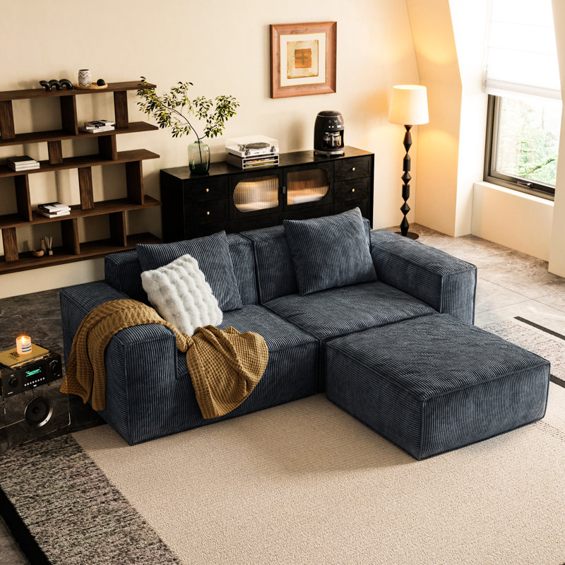 3 Modular Bed In Gray Corduroy Cloud Velvet, Conversion, Comfortable Sponge, Multi Function
