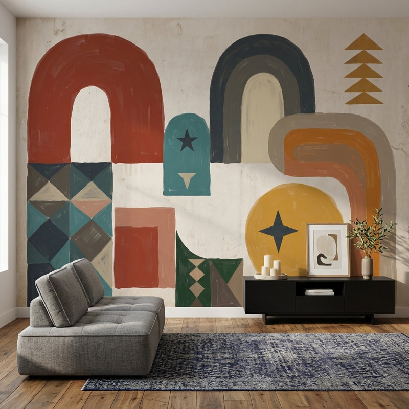 Papier peint moderne Mid Century, Texturé non collé, 100 po x 96 po
