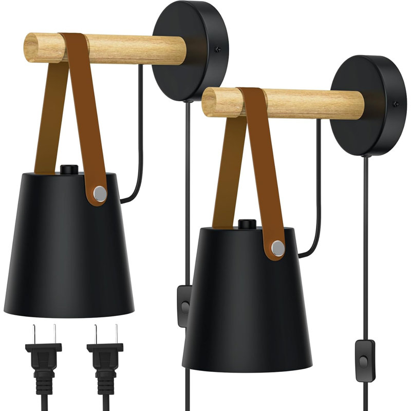 Wall Sconces Set Of Two Matte Black Plug In Sconces Wall Lighting