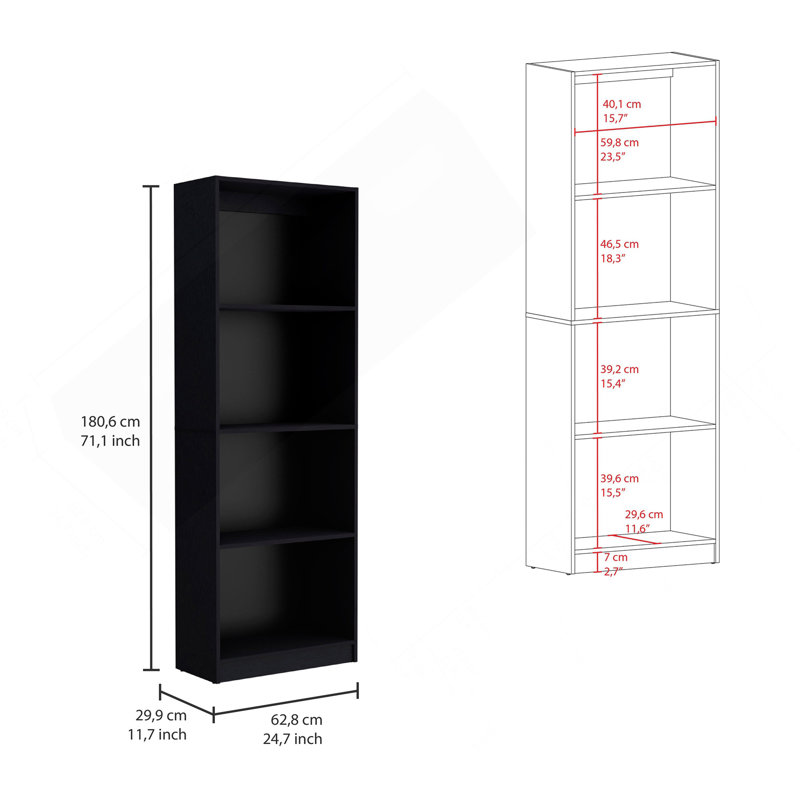 Bibliothèque maison avec présentoir moderne à 4 tablettes pour livres et décoration, Noir