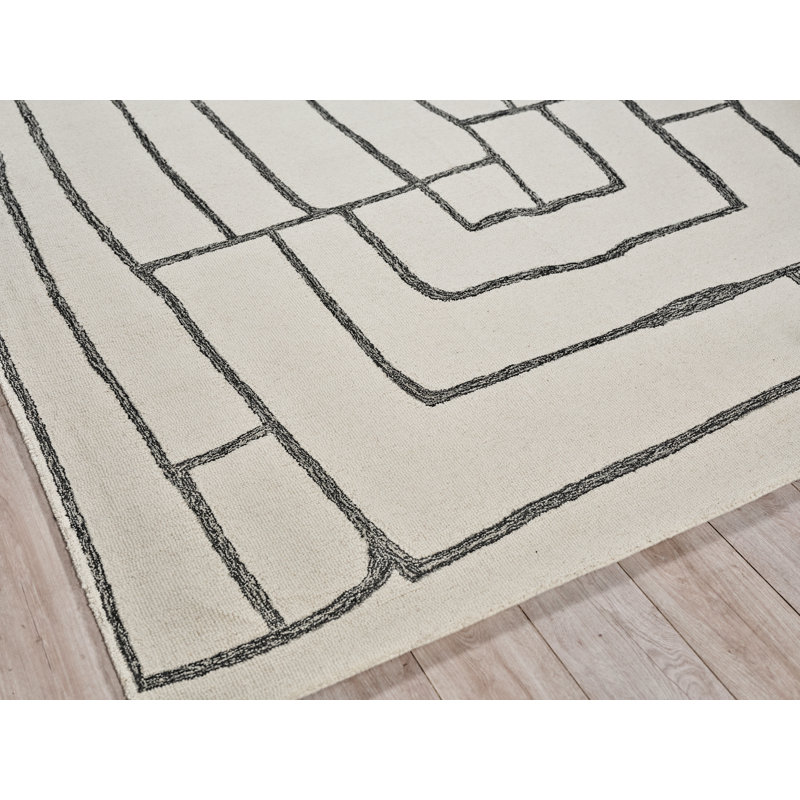Tangiers Hand Tufted Wool Area Rug in Ivory/Black, Rectangle 12' x 15'