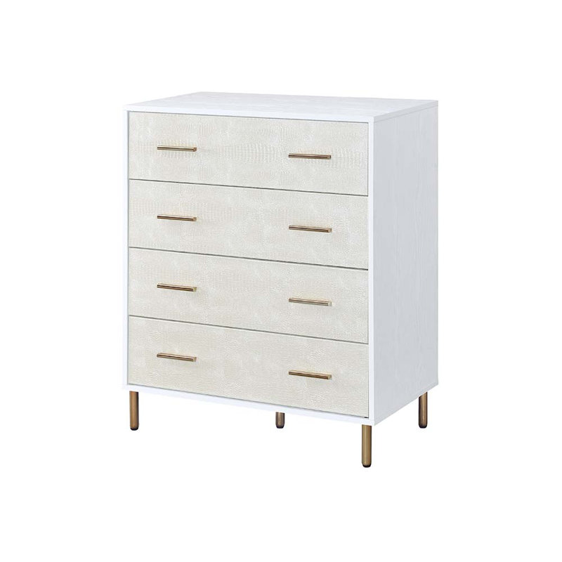 Commode 3 tiroirs, Blanc / champagne / or