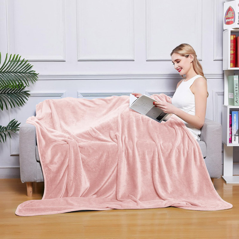 Abiram Plain Weave / Muslin Throw Blanket, 200cm x 150cm, Blush Pink