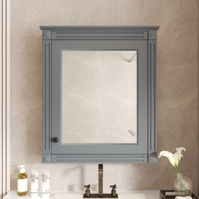 Modern Bathroom Mirror Cabinet 24'' X 27'' Wall Mounted, Grey Finish & Adjustable Shelf Option For Tidy And Practical With 27'', Mounted Feature