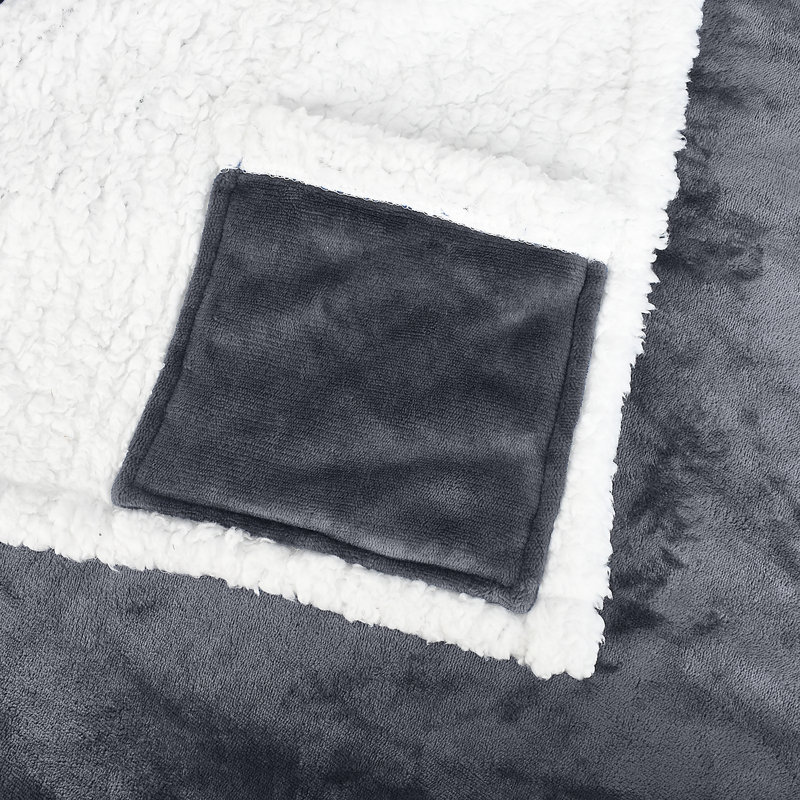 Jeté en polaire de sherpa Catalonia, couverture enveloppante avec poches à main, Gris