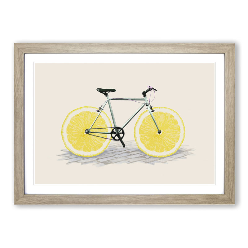 Lemon Bicycle - Framed Print, 27cm H x 36cm W x 2cm D, Oak Framed