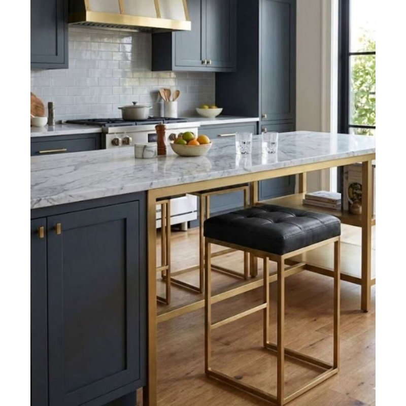     Modern 26" Counter Stool with Brushed Gold Legs – Set of 2 Upholstered Kitchen Island Chairs, Noir