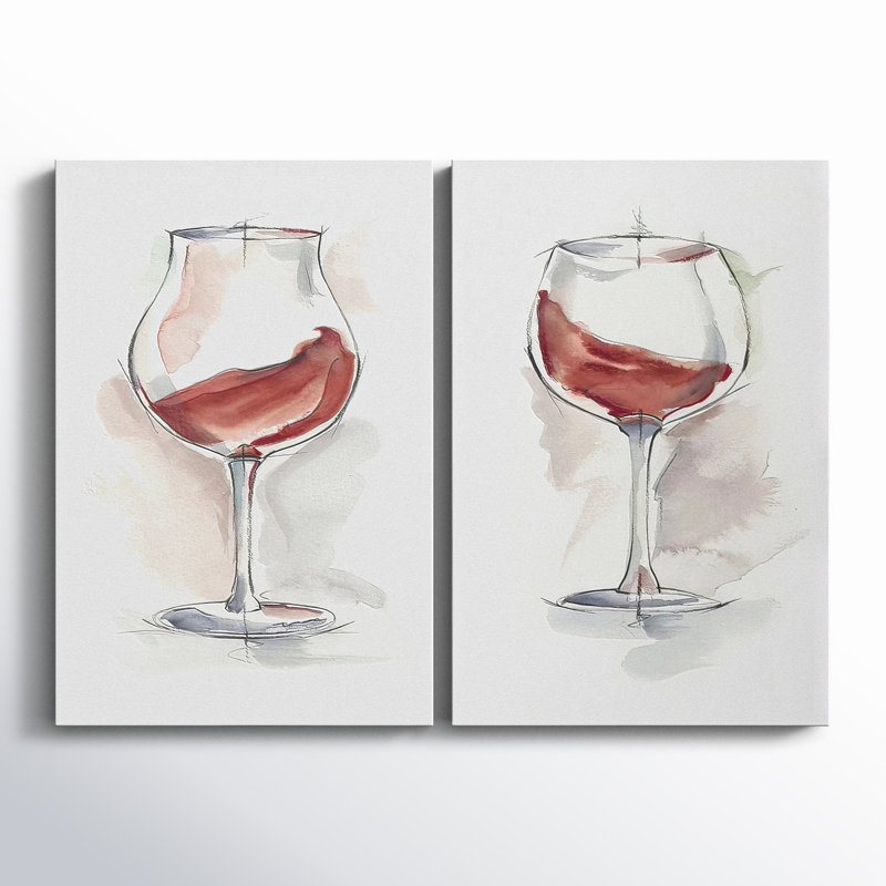 " Wine Glass Study III " 2 - Pieces Painting Print, 12" H x 8" W x 1" D