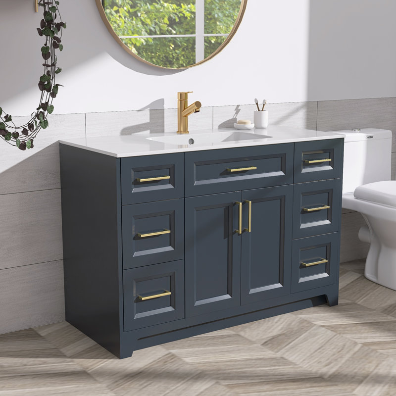 Ensemble de meuble-lavabo simple en bois massif 48 po avec surface solide
