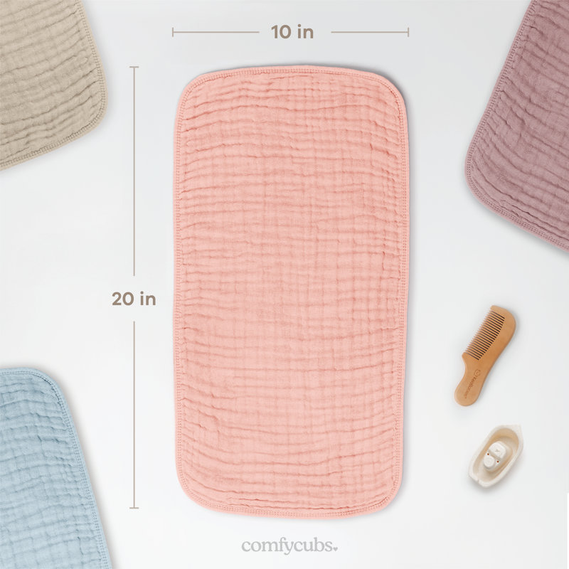 Comfy Cubs Muslin Burp Cloths 20" x 10"  - Large, 6-Layer, Ultra Absorbent 100% Cotton for Baby Spit-Up, Drool, and Messes