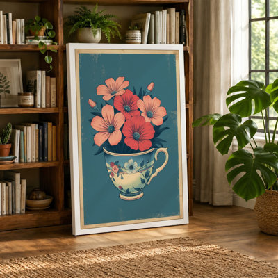 Flowers in Teacup Botanical - Wrapped Canvas