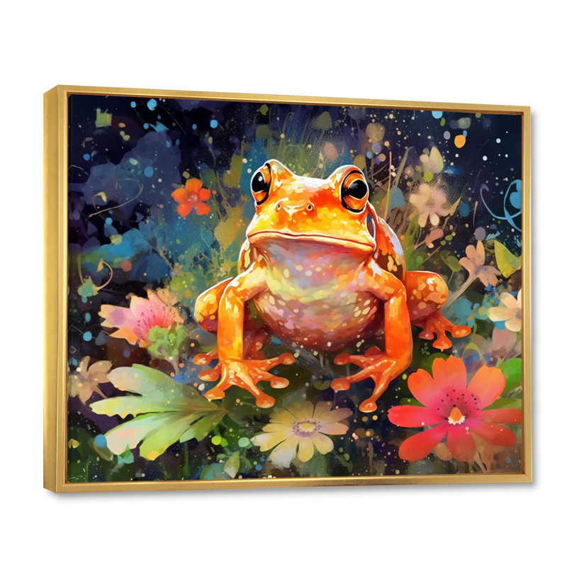 «Leaping Frogs Amphibians I», art mural grenouille, H 34 po x l 44 po x P 1,5 po, Cadre flottant doré