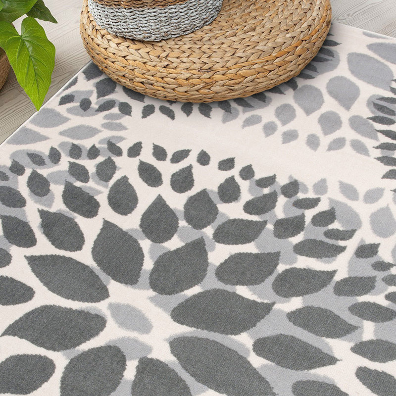 Tapis floral gris foncé et clair, Rectangulaire 10 pi x 14 pi