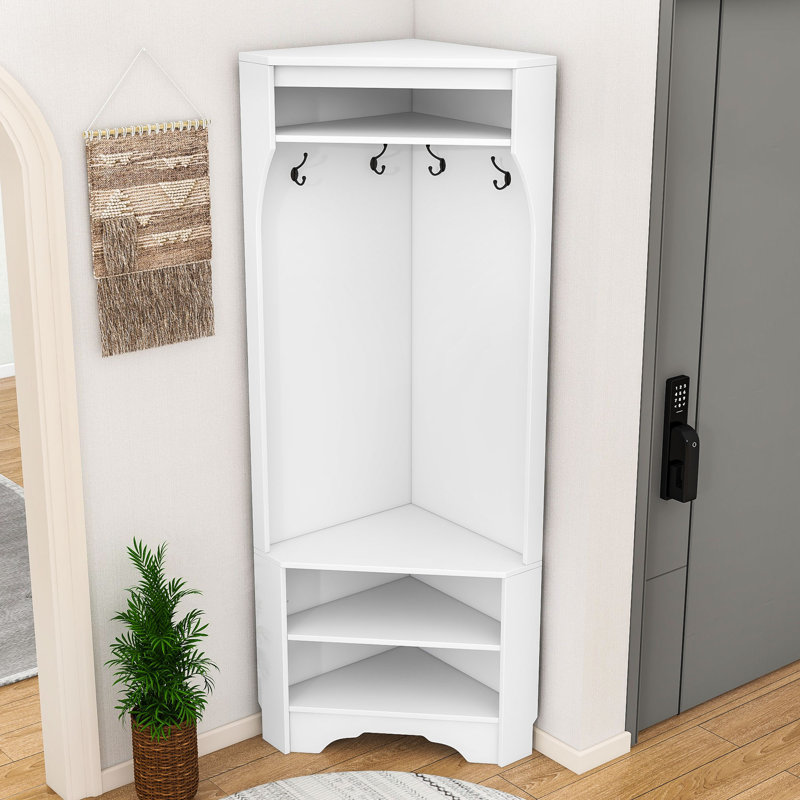 Porte-manteaux d'angle moderne avec banc Ã  chaussures et rangement, White