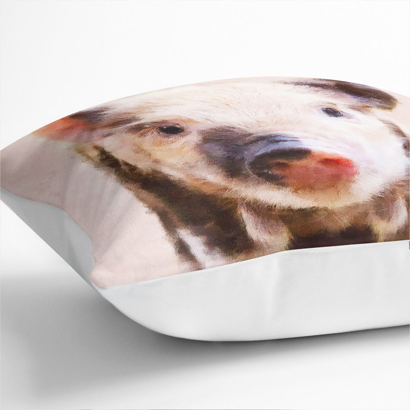 Pig Painting Square Throw Cushion, White, 55cm H x 55cm W x 20cm D