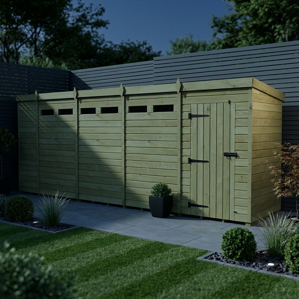Total Sheds 17ft x 4ft Security Pent Shed - Heavy-Duty Hasp Staple Anti-Tamper - Pressure Treated Timber - UK Manufactured