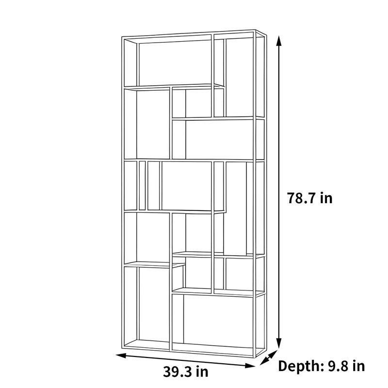 Minimalist and beautiful bookcase, Gold, (8 Shelves) 78.7"H x 39.3"W x 9.8"D