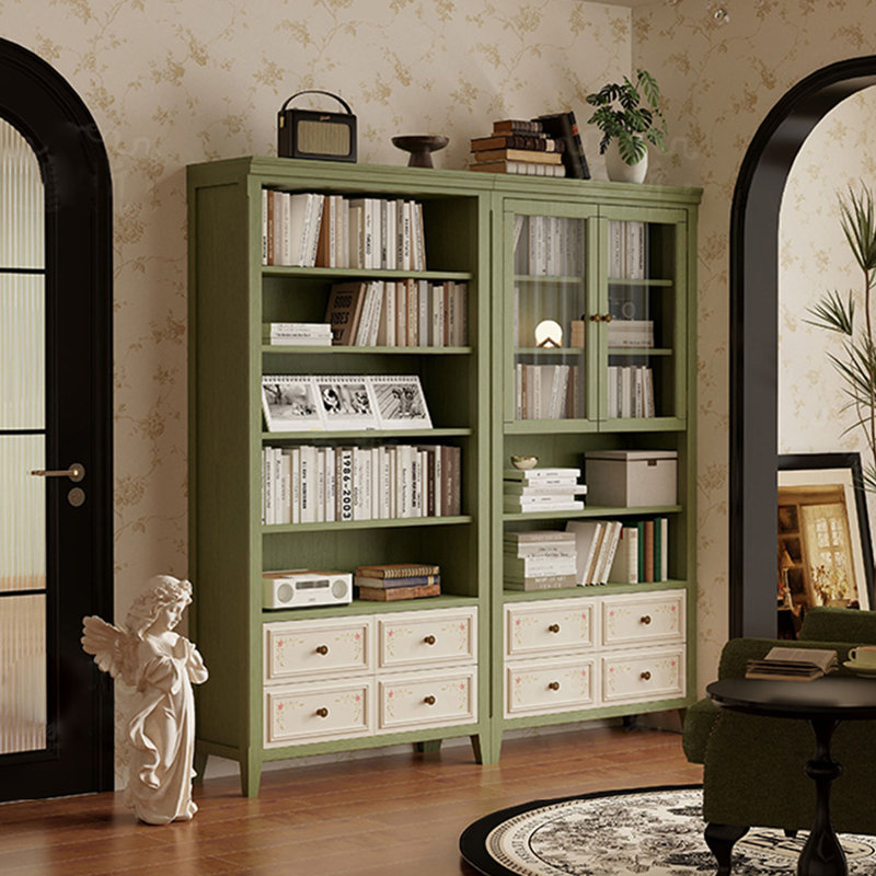 Bibliothèque verte en bois d'hévéa,  H 74,8 po x l 78,74 po x P 13,78 po