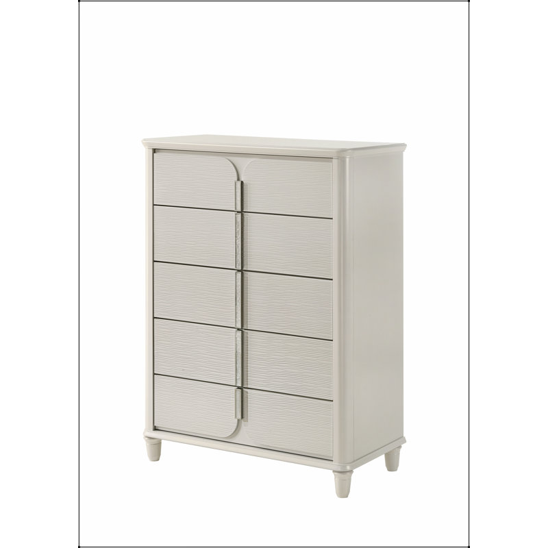 Laveda Pearl White Finish Chest With Five Deep Drawers For Generous Storage And Modern Aesthetics