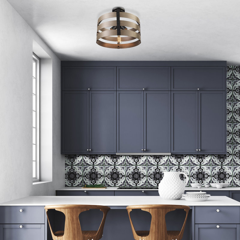 Plafonnier encastré 3 lumières noir mat et faux bois Maddox
