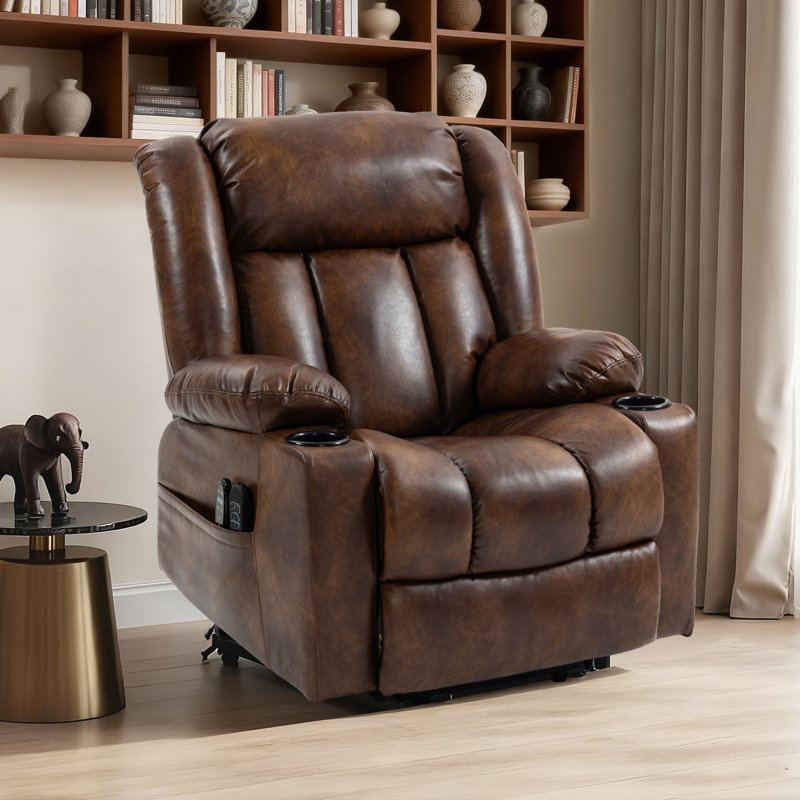 39.4'' Wide Dual Motor Zero Gravity Recliner Breathable Leather With Massage Heat Cup Holders Side Pocket and USB Port, Brown