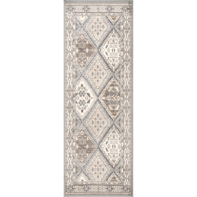 Daye Traditional Tiled Power Loom Performance Gray/Beige Rug