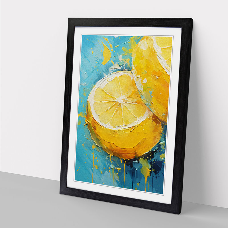 Lemon Fruit Gestural No.2 - Framed Print, Black, 46cm H x 34cm W x 2cm D