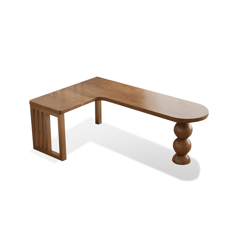 Brown L-Shaped Solid Wood  desk, 29.53" H x 62.99" W x 47.24" D, Left Hand Return