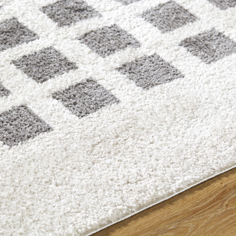Tapis en polyester tissé à la machine à motif géométrique beige clair Kyro, Rectangle 7 pi 10 po x 10 pi
