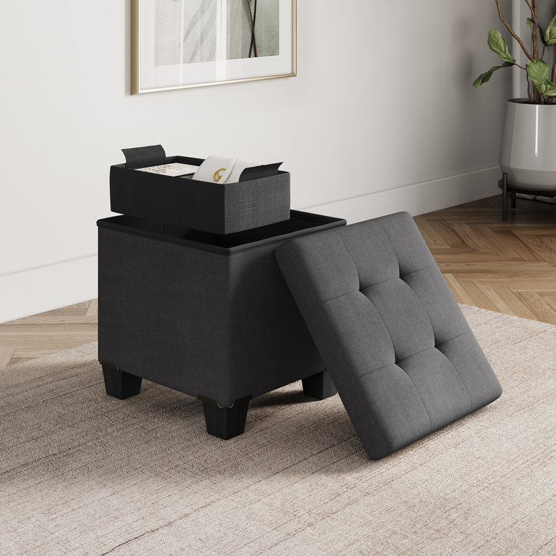 Banc avec rangement Macklen, Mélange de lin gris, H 15 po x l 15 po x P 15 po
