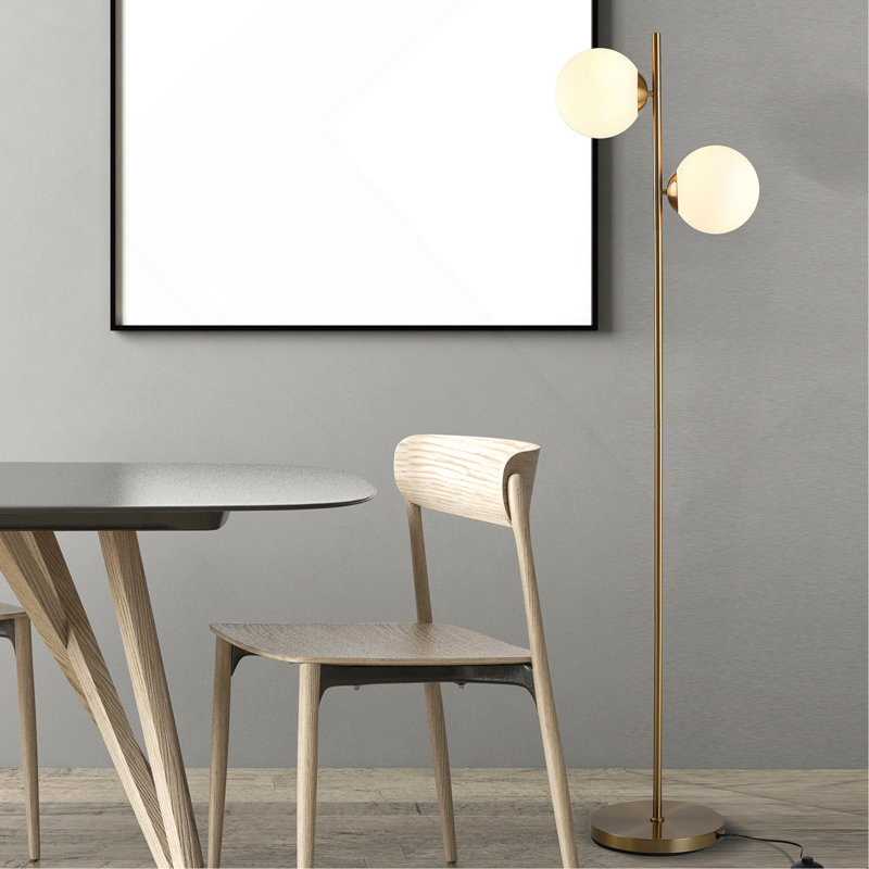 Lampe sur pied avec abat-jour en verre 2 pièces, lampe décorative portative moderne, blanc