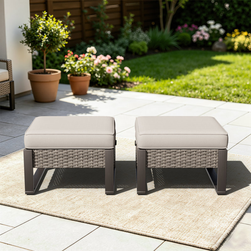 Polyethylene (PE) Wicker Outdoor Ottoman, Beige