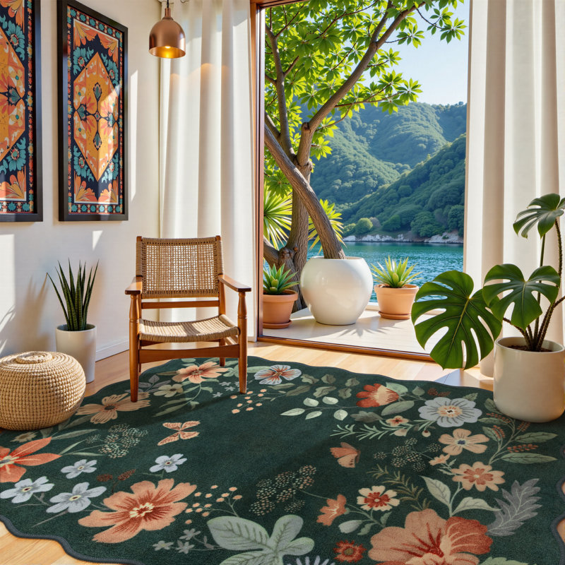 Tapis floral antidérapant doux antidérapant pour salon et chambre à coucher Floral, Rectangle 4pi x 6 pi