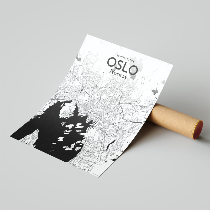 Oslo, carte de la ville, impression, Noir et blanc, H 20 po x l 16 po