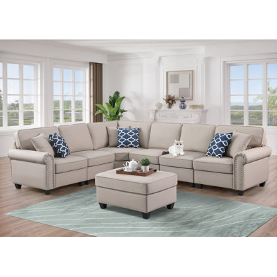 Bozhanka Artificial Leather Modular Sectional With Ottoman