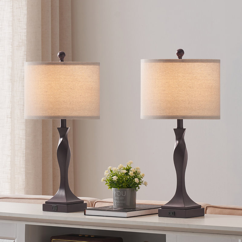 Ensemble de lampe de table de chevet USB 25,62 "avec ampoules Idolina, Bronze