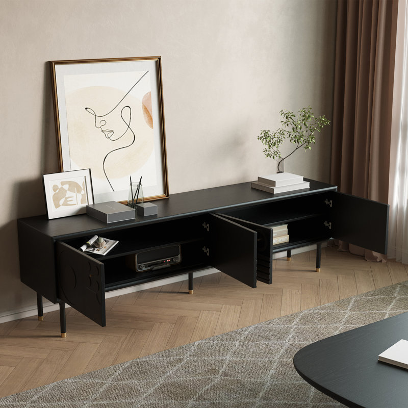 Meuble télé Mid-Century moderne, entièrement assemblé, H 22,83 po x L 78,74 po x l 16,93 po, Marron foncé