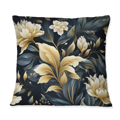 Beige And Blue Dahlia Retreat - Floral Printed Throw Pillow