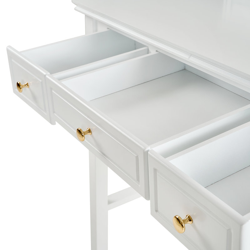 Space-Saving Makeup Vanity Set with Reversible Mirror & Stool - Dressing Table with 5 Drawers