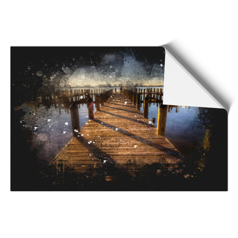 Jetty over the Lake - Unframed Painting, 59cm H x 84cm W x 0.1cm D