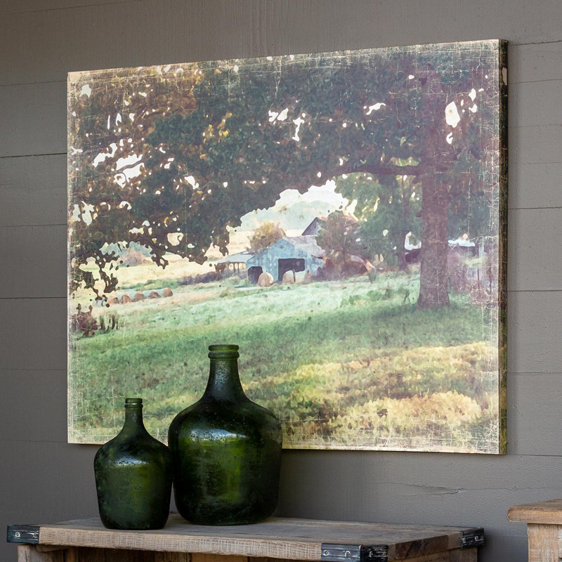Large Multicolor Distressed Watercolor Barn Canvas Print