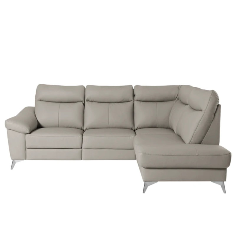 Cordelra Leather Corner Sofa with Power Reclining Seat and Underseat Storage , Light Grey, Right Hand Facing