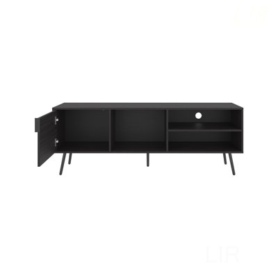 Meuble télé moderne de 63 po en noir. Meuble et 3 tablettes ouvertes, câblé, stable, pour téléviseurs de 60 à 69 po, décoration intérieure