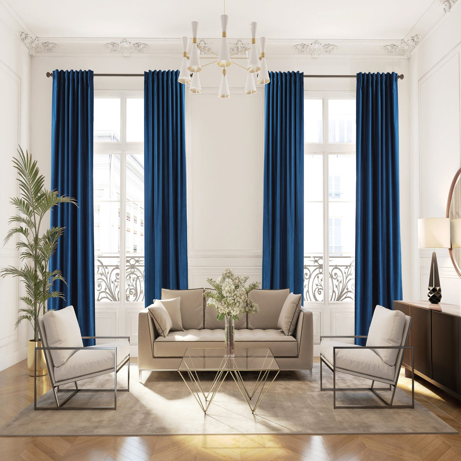 Matte Velvet Extra Wide x Extra Long Custom Made Decorative Double Panel, 52" W x 63" L, 45 Navy Blue